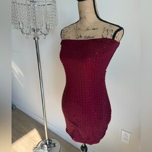 Fashion Nova Strapless Studded Bodycon Dress in Burgundy